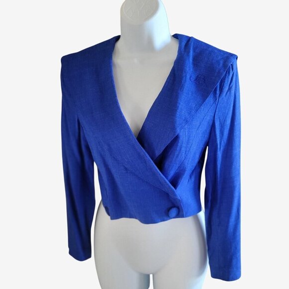 Vintage Laura Biagiotti Junior Royal Blue Cropped Blazer Size XXL - Picture 3 of 9